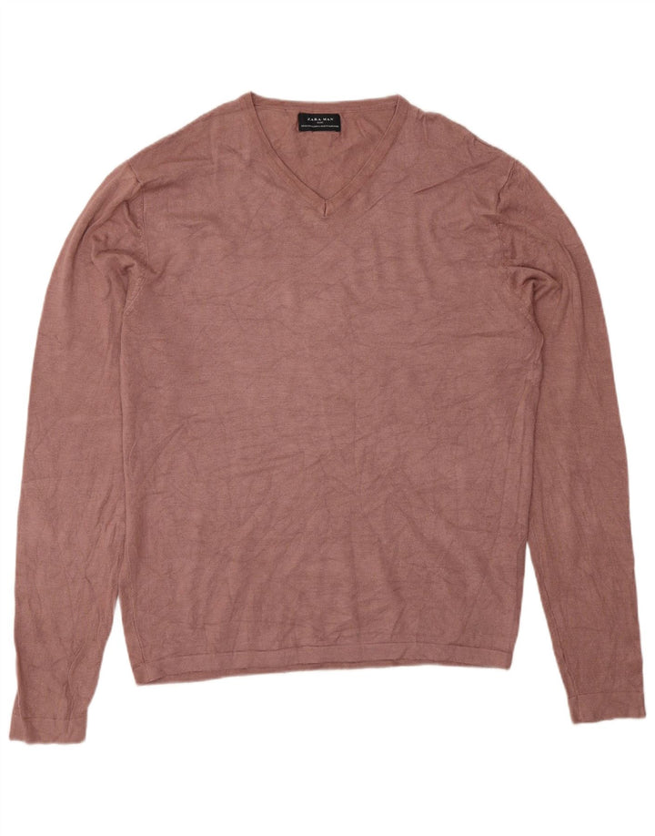 Zara Pull Col V Homme XL Rose Viscose