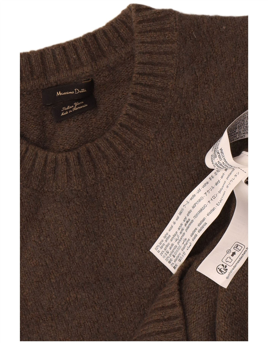 Massimo Dutti Pull à col rond pour femme UK 16 Grande laine marron