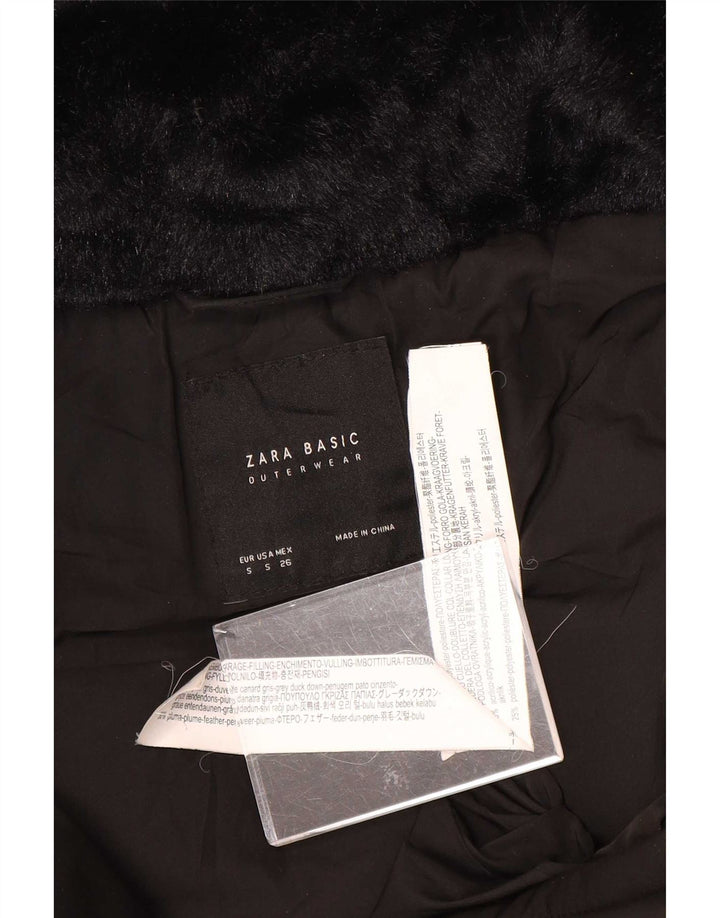 Zara Veste matelassée à capuche pour femme UK 10 Small Noir Polyester