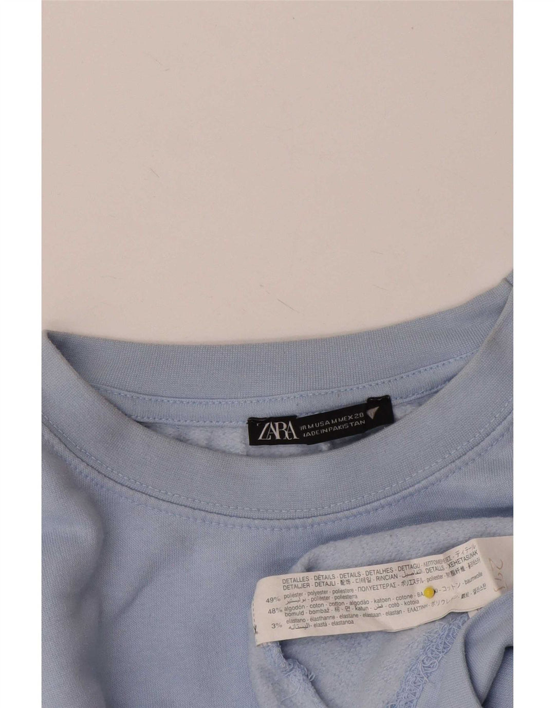 Zara Femme Crop Sweatshirt Jumper UK 14 Bleu Moyen Polyester