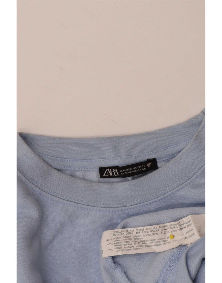 Zara Femme Crop Sweatshirt Jumper UK 14 Bleu Moyen Polyester