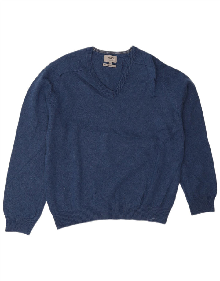 Marks & Spencer Pull col V pour homme XL en laine bleue