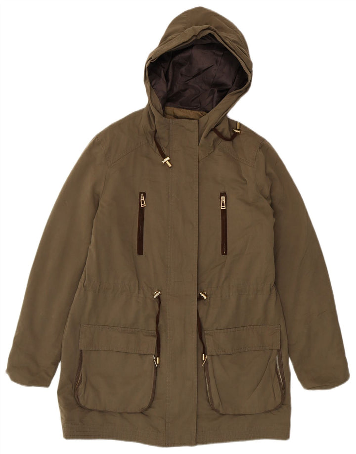 Zara Parka à capuche pour femme UK 16 Large Kaki Polyester