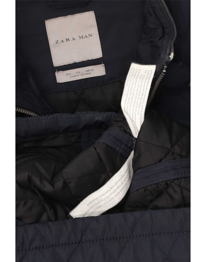 Zara Veste matelassée pour homme UK 40 Large Bleu Marine Polyester