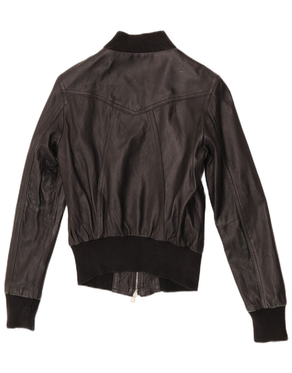 Astrid & Viola Veste en cuir crop pour femme UK 8 Petit cuir noir