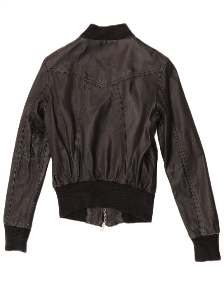 Astrid & Viola Veste en cuir crop pour femme UK 8 Petit cuir noir