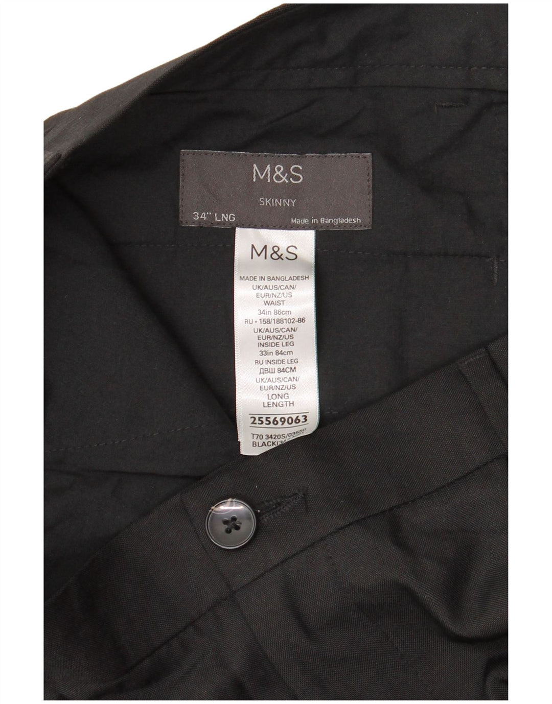 Marks & Spencer Pantalon chino skinny pour homme W34 L33 Noir Polyester