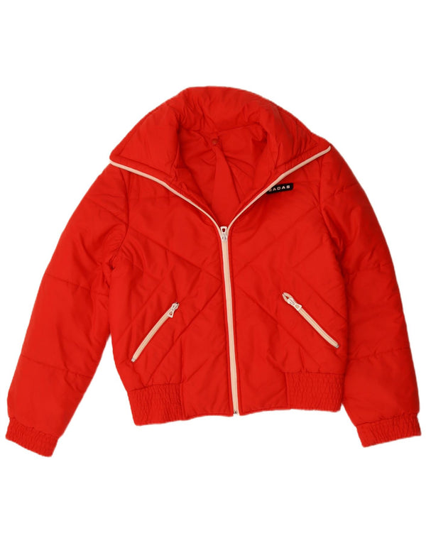 VINTAGE Veste rembourrée à capuche femme UK 16 Grand Polyamide Rouge