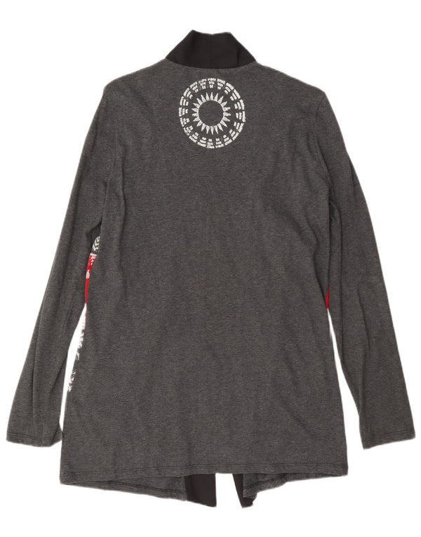 Desigual Pull Cardigan Ouvert Graphique pour Femme UK 12 Gris Moyen Floral