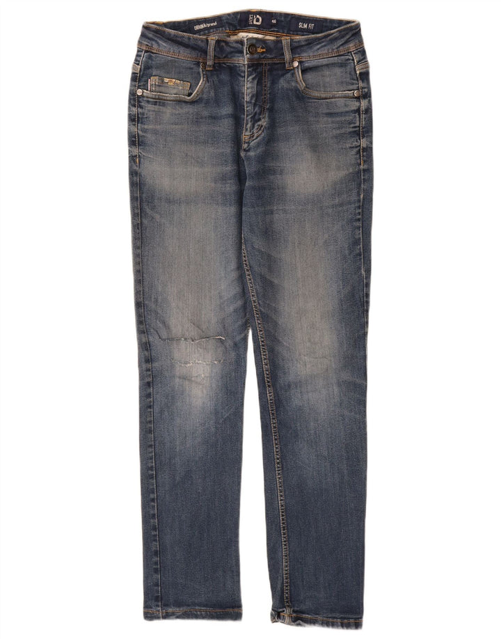 Dack's Jean slim effet vieilli pour femme IT 46 Large W30 L29 Bleu Coton