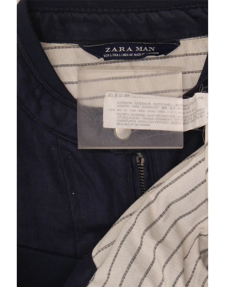 Zara Mens Bomber Jacket UK 40 Large Bleu Marine Lin