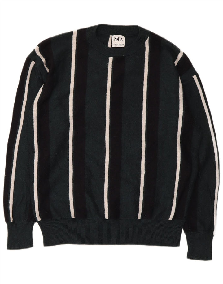 Zara Pull col rond homme rayé vert moyen