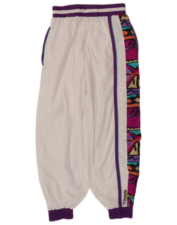 vintage Femmes Survêtement Pantalon Joggers UK 8 Petit Blanc Géométrique