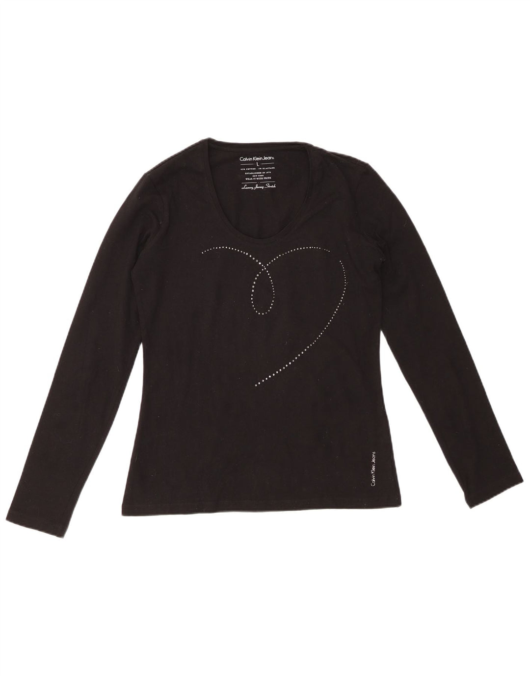 CALVIN KLEIN JEANS Haut graphique à manches longues pour femme UK 14 Grand coton noir