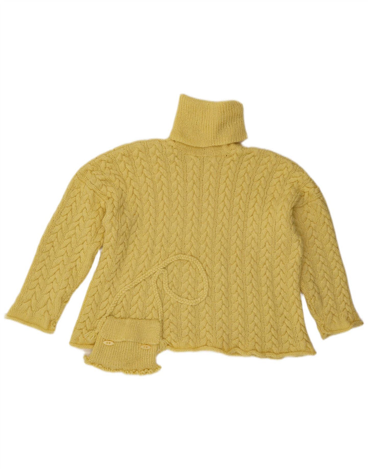 vintage Femmes Oversize Roll Neck Jumper Pull UK 14 Grand Jaune
