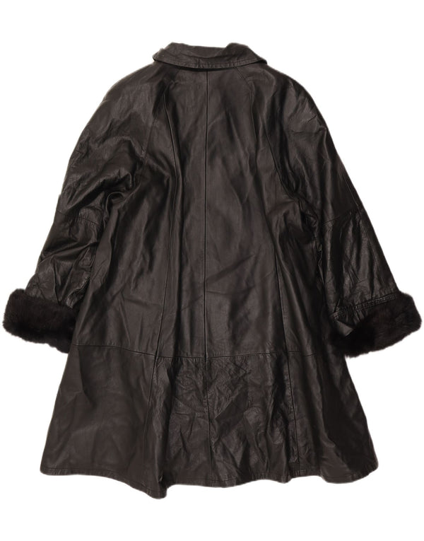 manteau en cuir femme vintage IT 46 Grand Noir
