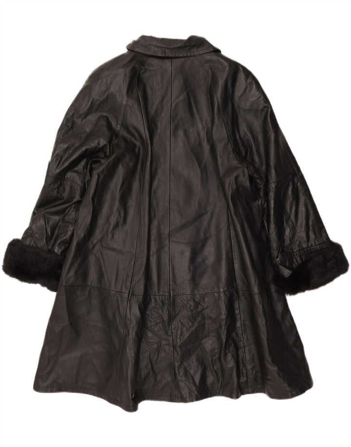 manteau en cuir femme vintage IT 46 Grand Noir