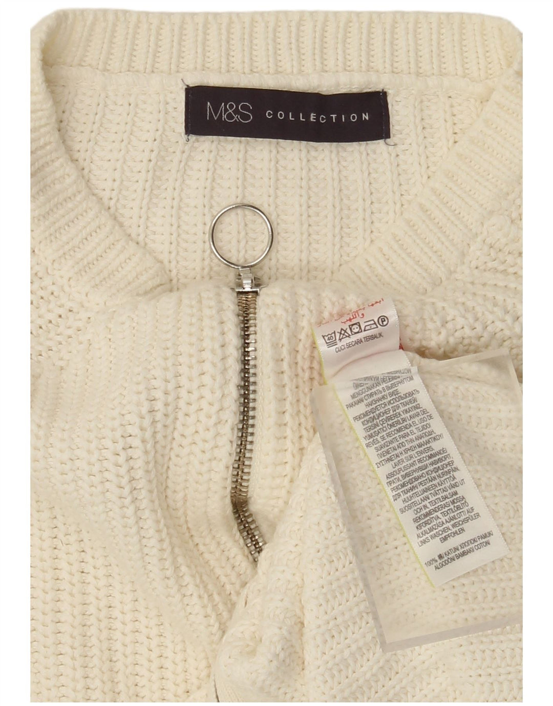 Marks & Spencer Pull cardigan entièrement zippé pour femme UK 14 Coton blanc moyen