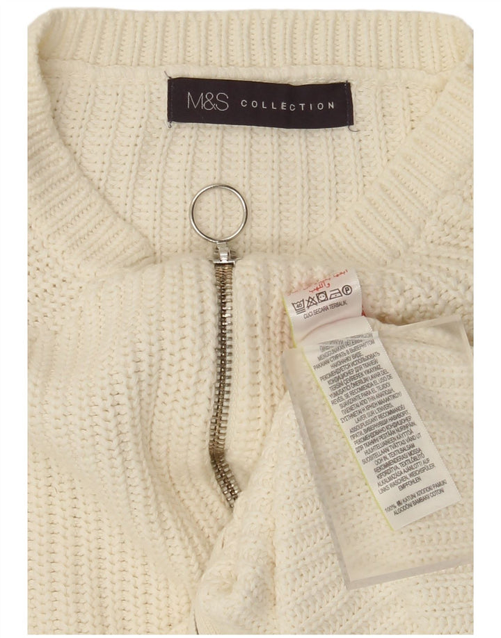 Marks & Spencer Pull cardigan entièrement zippé pour femme UK 14 Coton blanc moyen