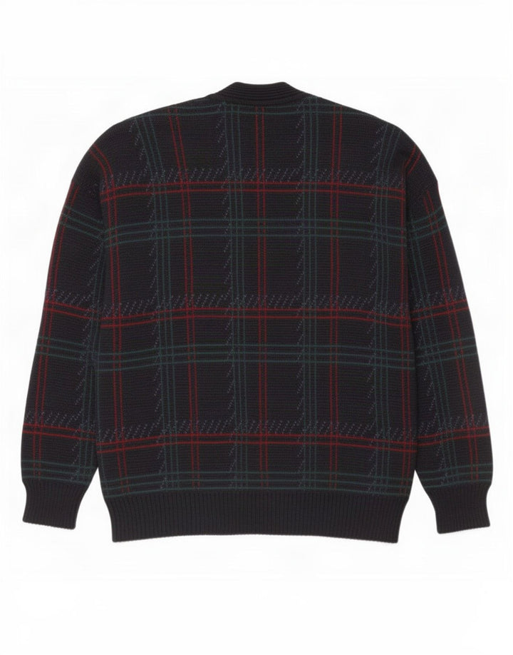 vintage Mens Cardigan Pull Grand Bleu Marine Check