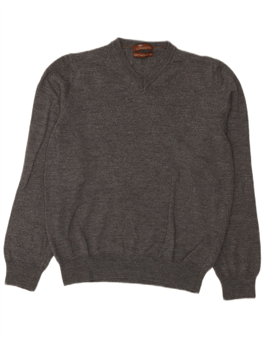 Marks & Spencer Pull Col V Homme Gris Moyen Laine Mérinos