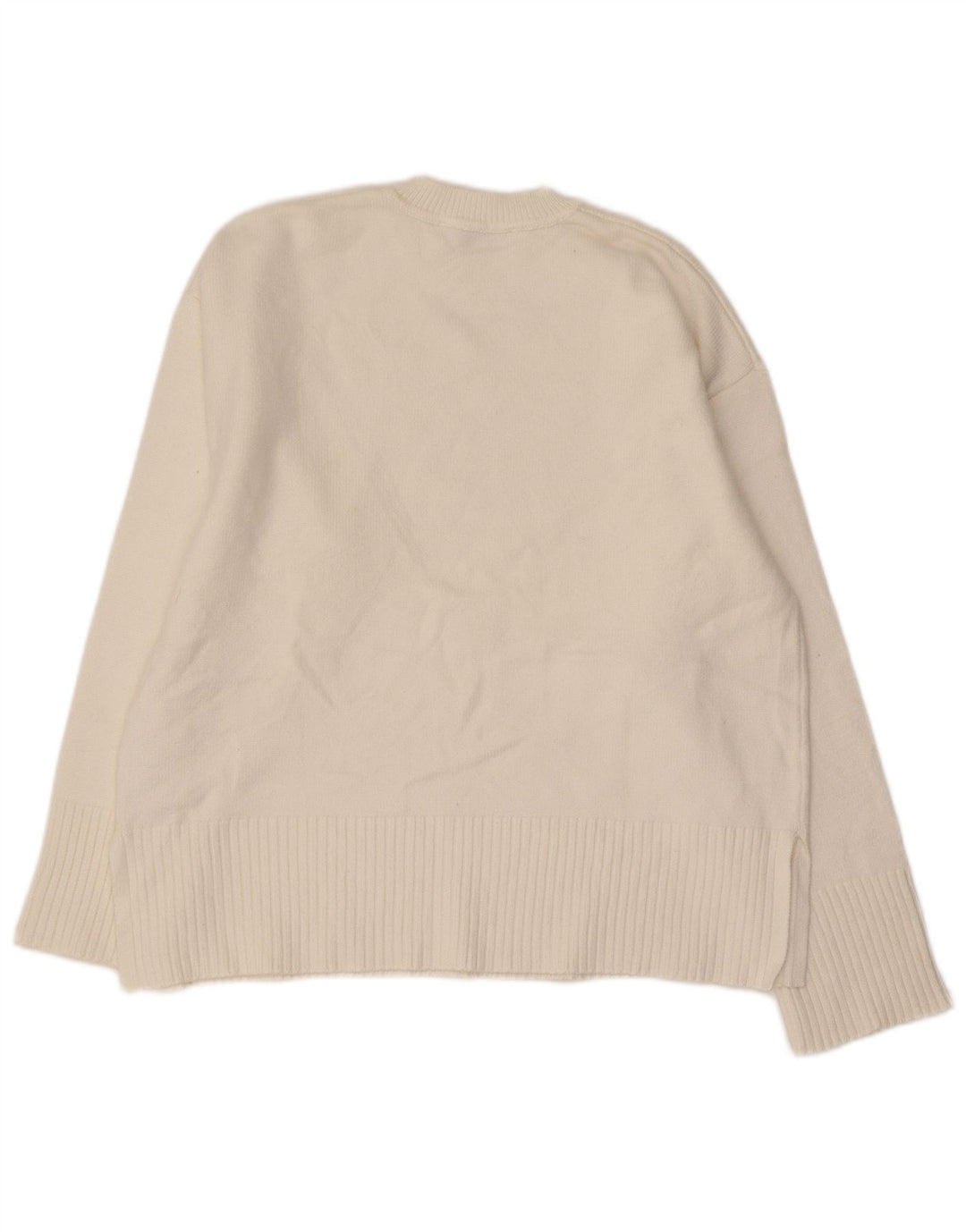 ZARA Pull à col rond pour femme UK 14 Viscose blanc moyen