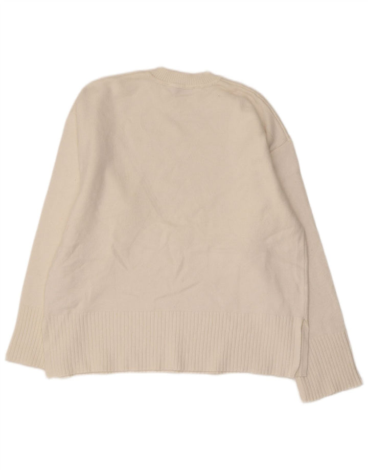 ZARA Pull à col rond pour femme UK 14 Viscose blanc moyen