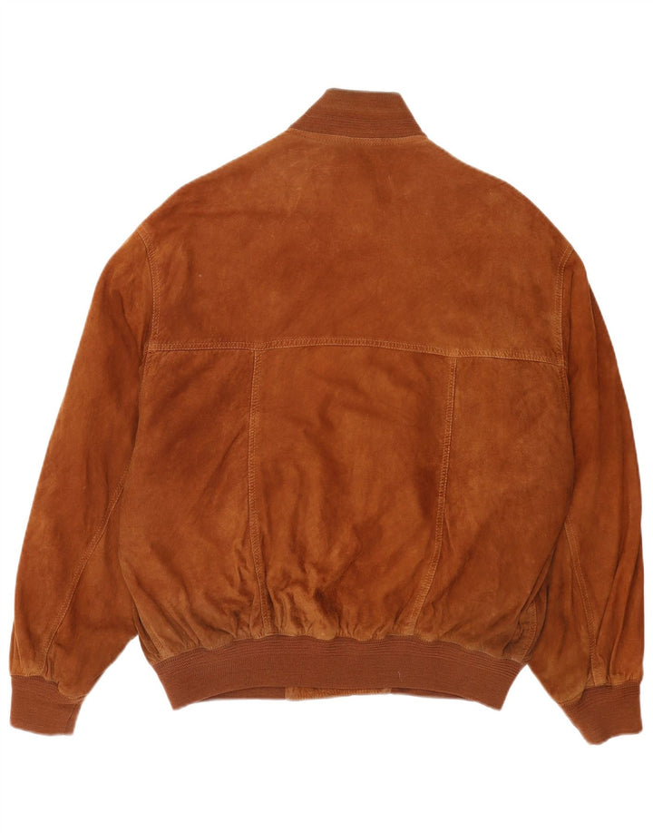 vintage Mens Suede Bomber Jacket EU 50 Grand Cuir Brun