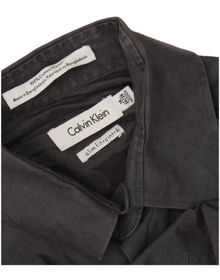 CALVIN KLEIN Chemise Slim Fit Homme Taille 16 Grand Coton Gris