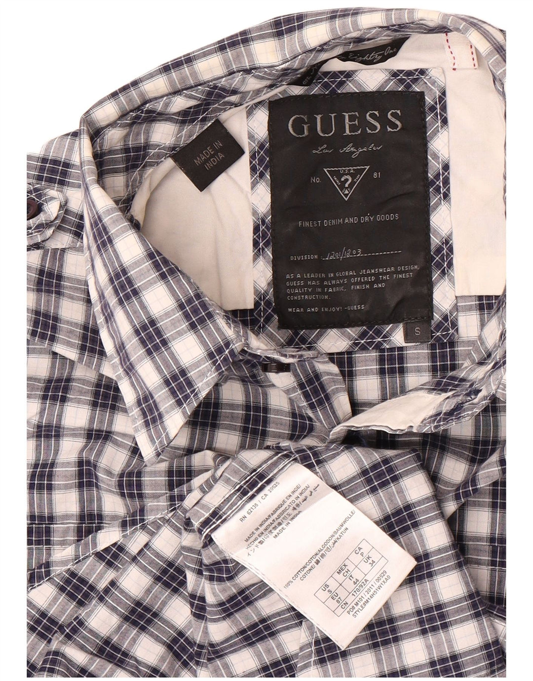Guess Chemise Homme Petit Carreau Bleu Coton