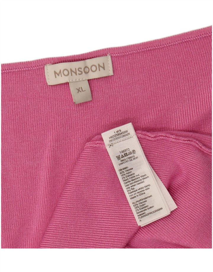MONSOON Pull col V Femme UK 18 XL Viscose Rose