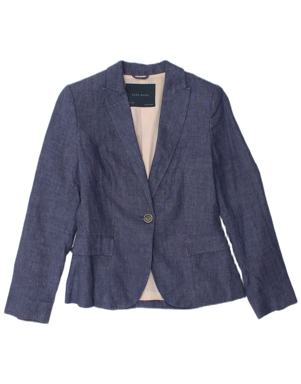 ZARA Femme 1 Bouton Blazer Veste UK 10 Petit Bleu