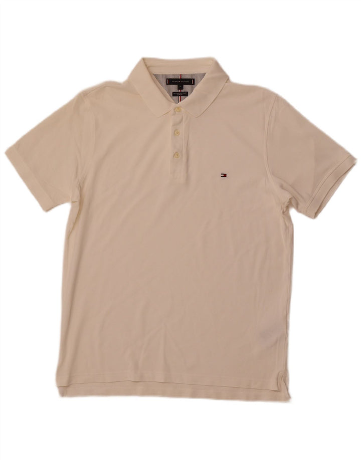 TOMMY HILFIGER Polo Slim Fit Homme Blanc Cassé Coton