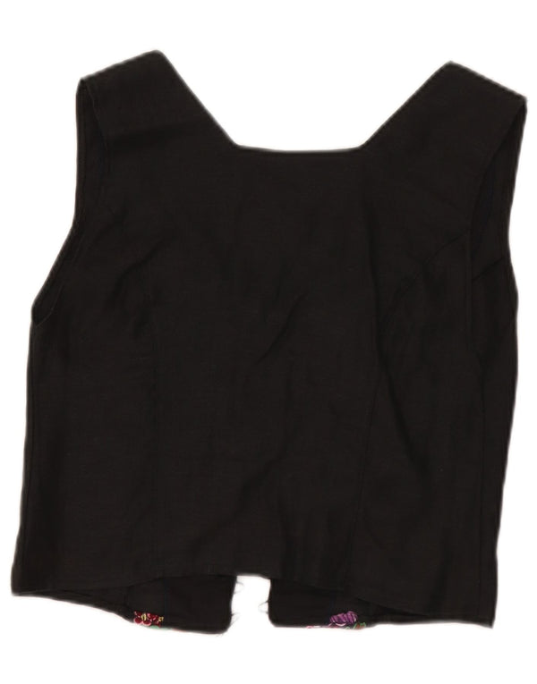 vintage Femmes Crop Sans Manches Cardigan Top UK 8 Petit Noir Floral