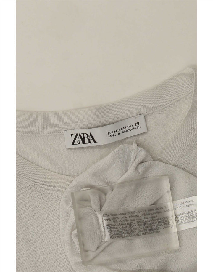 Zara Femme Top Manches Longues UK 12 Gris Moyen Viscose