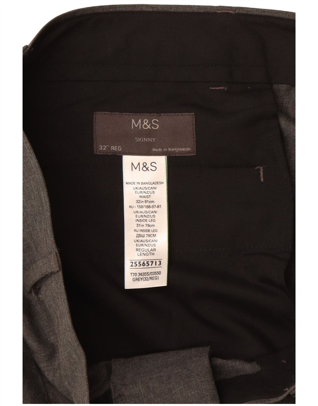 Marks & Spencer Pantalon décontracté skinny pour homme W32 L31 Gris Polyester