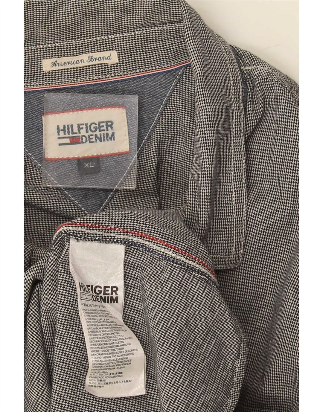 Tommy Hilfiger Chemise Homme XL Bleu Marine Pied-de-Poule Coton