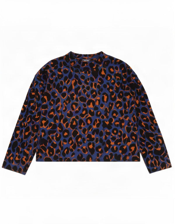 Zara Womens Crop Top 3/4 Sleeve UK 14 Medium Blue Animal Print Cotton