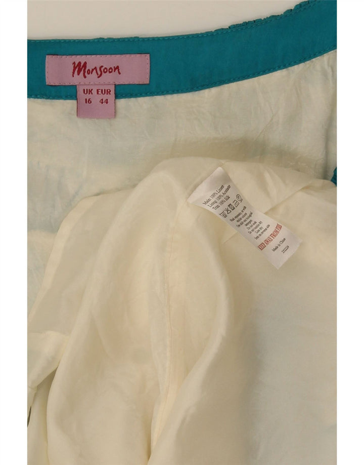 Monsoon Robe trapèze à motif abstrait pour femme UK 16 Large Blanc cassé