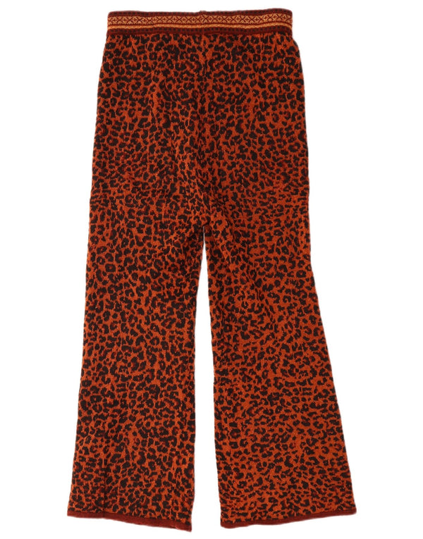 Zara Pantalon décontracté en tricot à jambe large pour femme Petit W26 L26 Marron imprimé animal