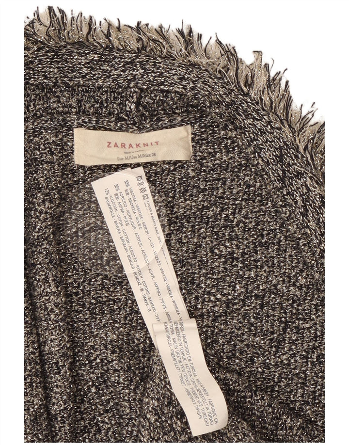 ZARA Femme Cardigan Ouvert Pull UK 12 Gris Moyen Viscose Moucheté