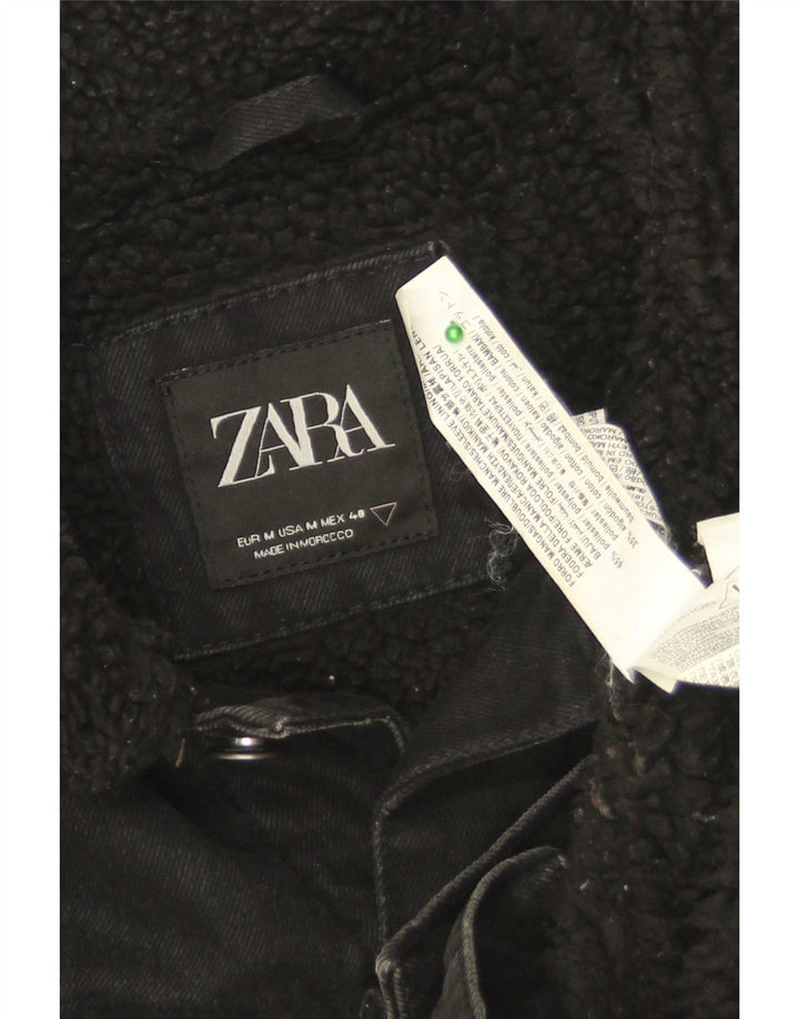Zara Veste en jean Sherpa pour homme UK 38 Medium Noir Polyester