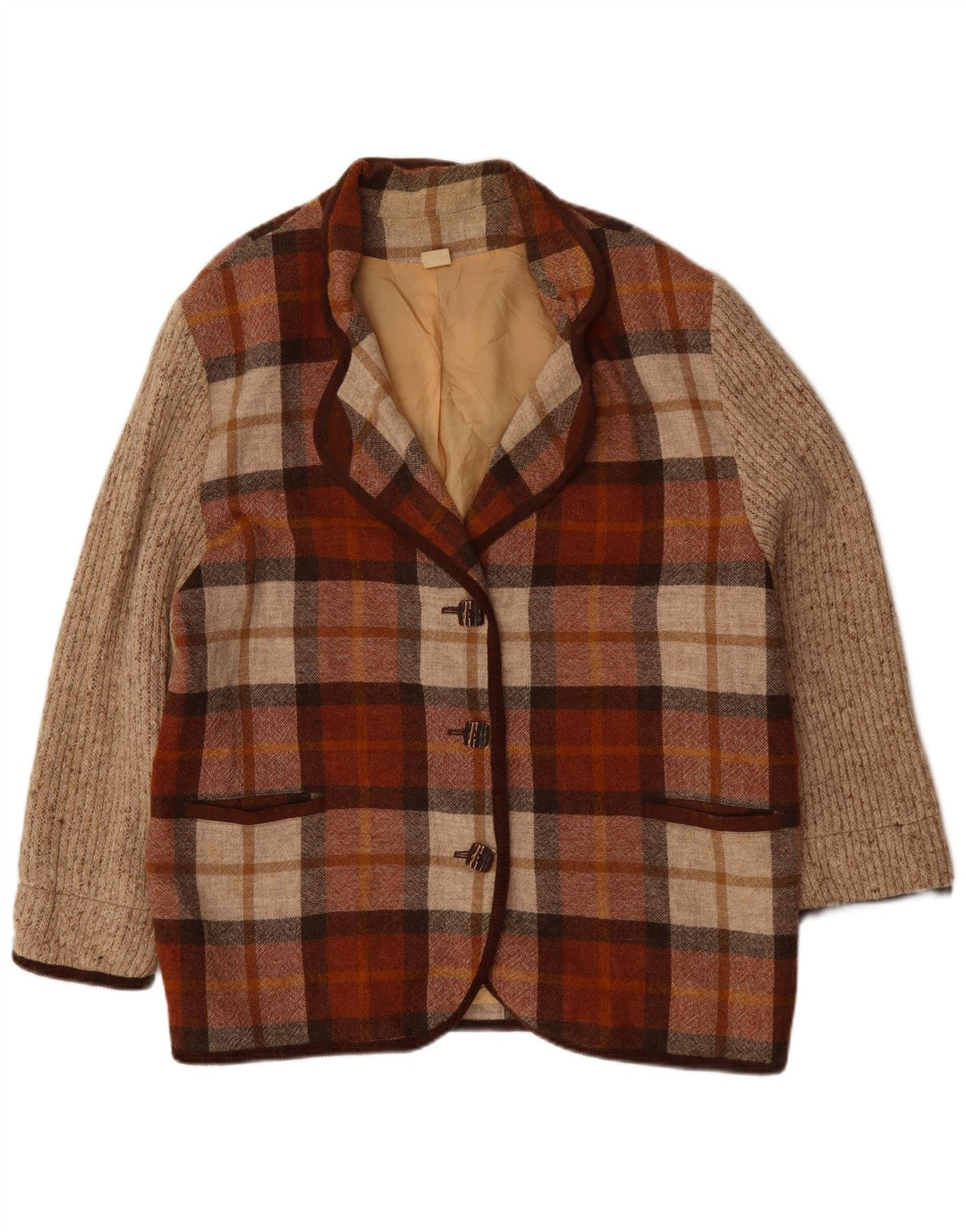 vintage Femmes 3 Bouton Blazer Veste UK 20 2XL Bourgogne Check Polyacrylique