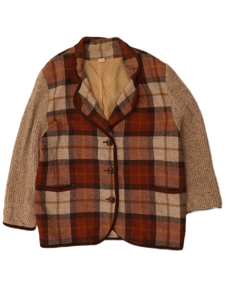 vintage Femmes 3 Bouton Blazer Veste UK 20 2XL Bourgogne Check Polyacrylique