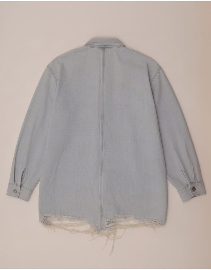 Zara Femme Chemise En Jean Oversize UK 14 Bleu Moyen