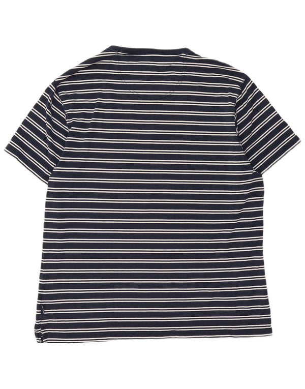 Barbour Mens T-Shirt Top Large Bleu Marine Rayé Coton