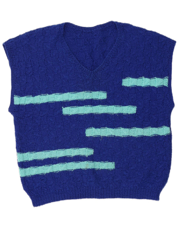 vintage Womens Vest Tank Top UK 16 Grand Bleu Rayé