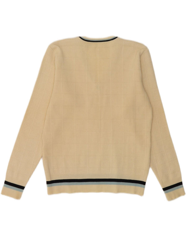 vintage Mens V-Col Jumper Pull UK 36 Petite laine blanc cassé