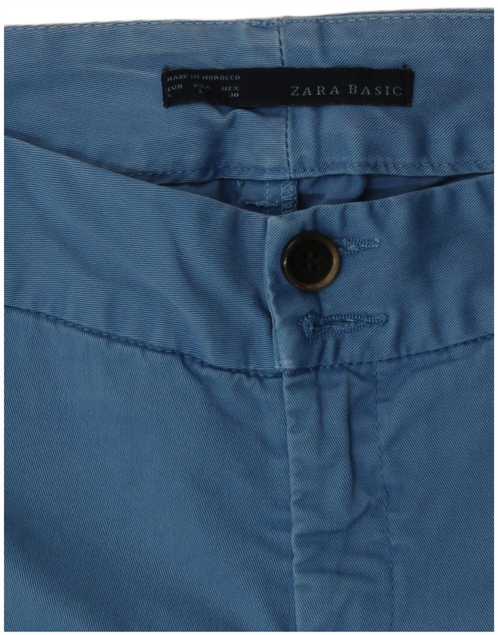 Zara Short Chino Femme Large W30 Bleu Coton