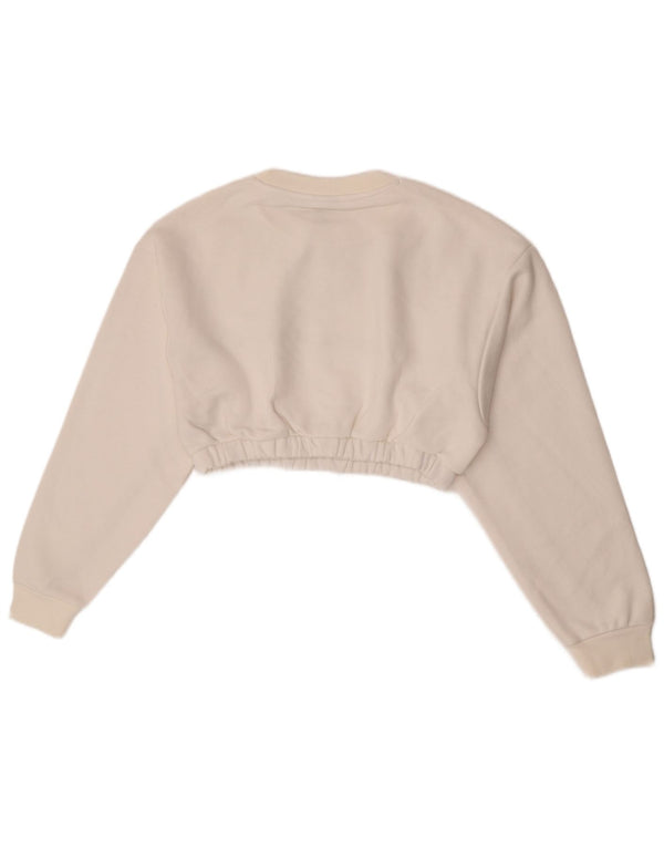 Adidas Womens Crop Graphic Sweatshirt Jumper UK 8 Small White Colourblock